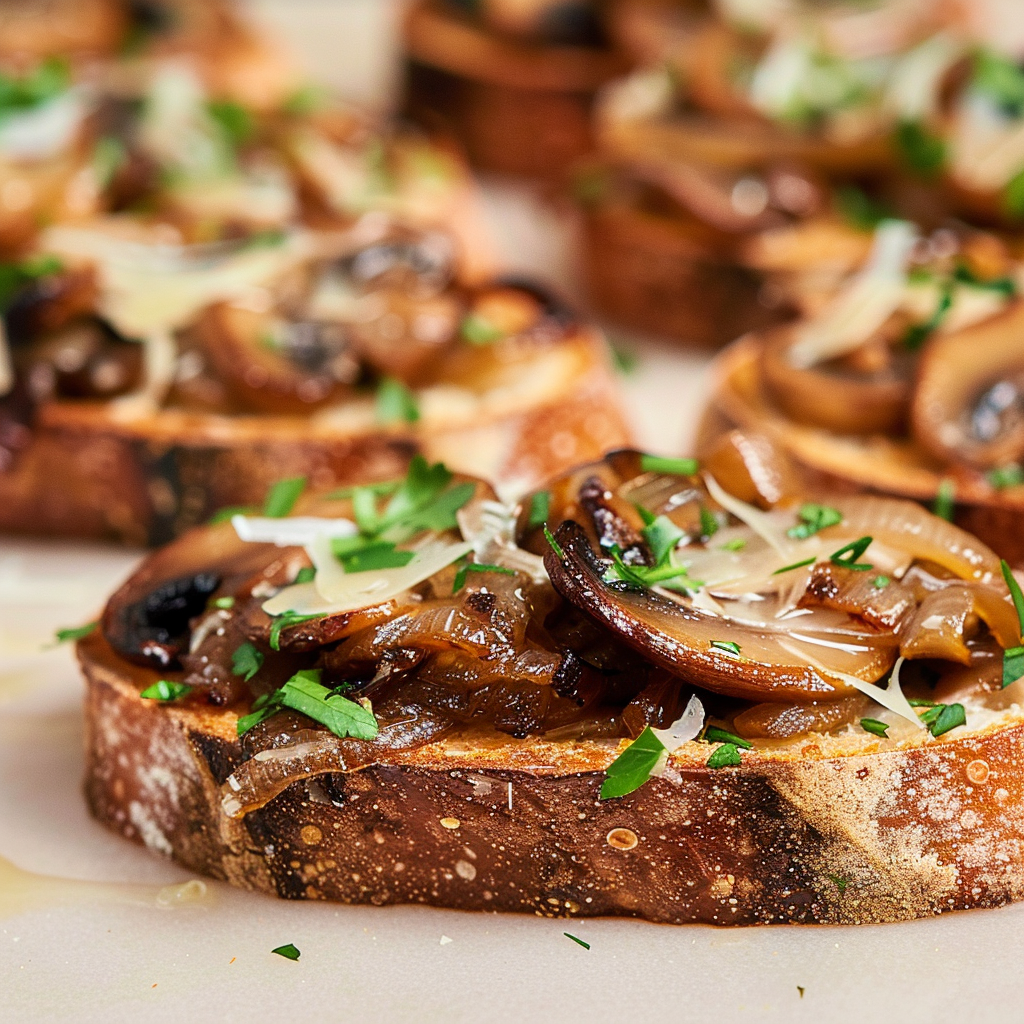 Recipe preparation for Caramelized Onion & Mushroom Toasts