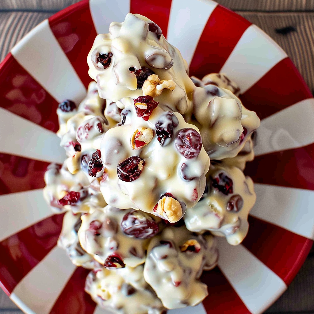 Recipe preparation for Cranberry White Chocolate Snack Mix Clusters