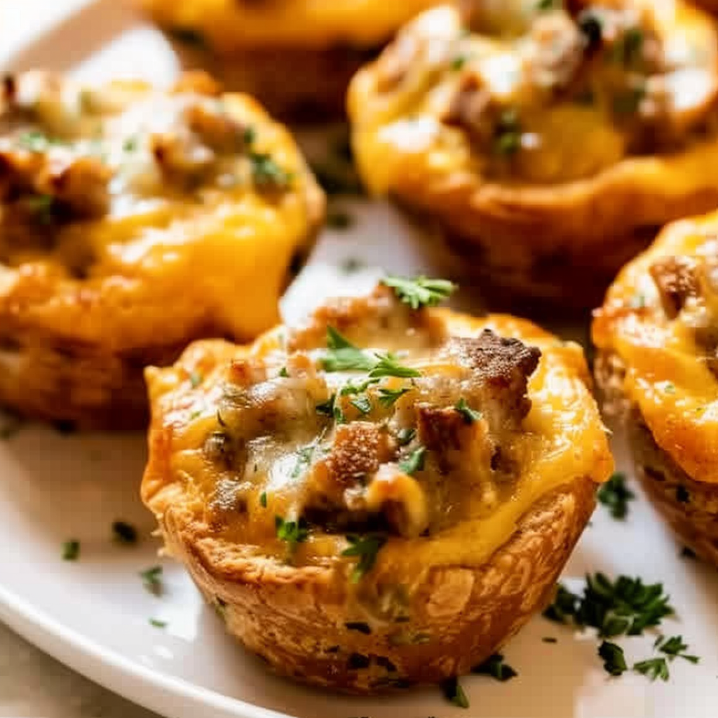 Recipe preparation for Christmas Sausage & Cheddar Biscuit Cups