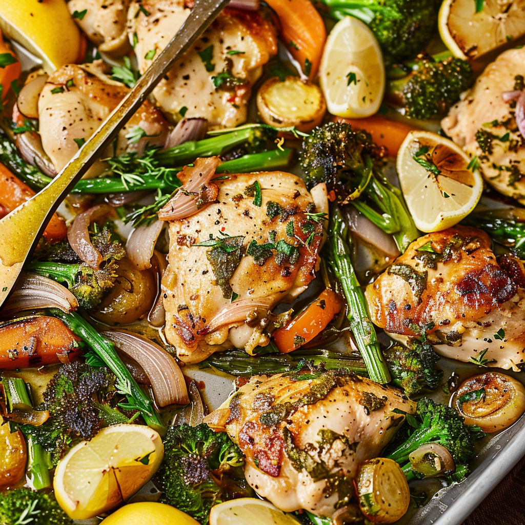 Recipe preparation for One-Pan Garlic Lemon Chicken & Veggie Bake