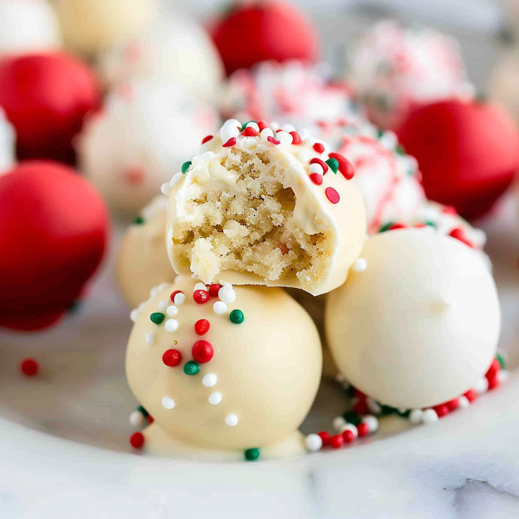Recipe preparation for Snowflake Sugar Cookie Truffles