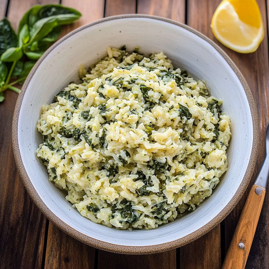 Recipe preparation for Easy Creamy Spinach Rice
