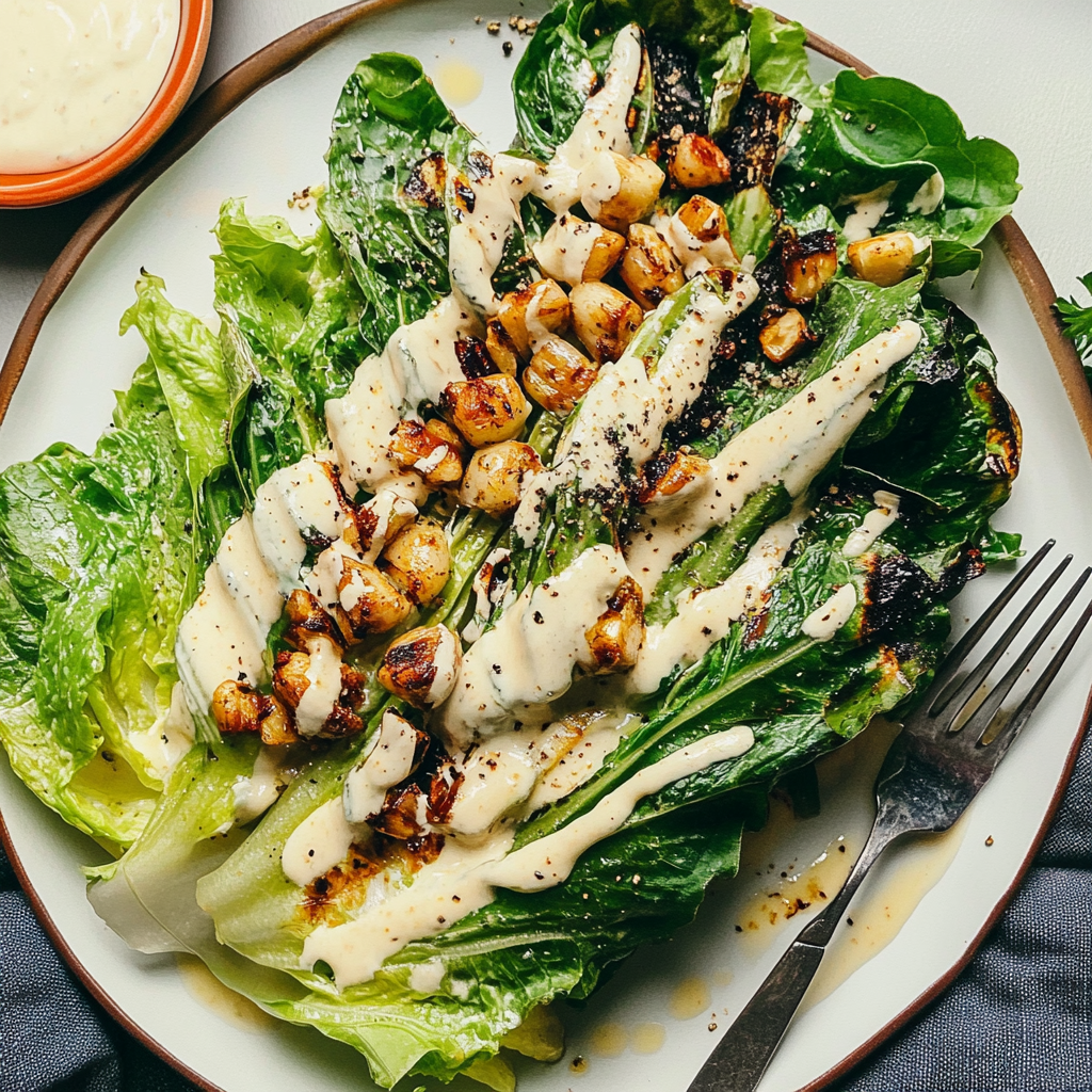 Recipe preparation for Grilled Romaine Caesar