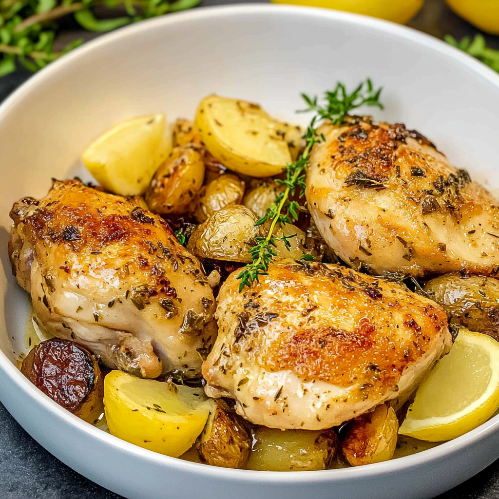 Recipe preparation for Lemon Herb Chicken with Potatoes