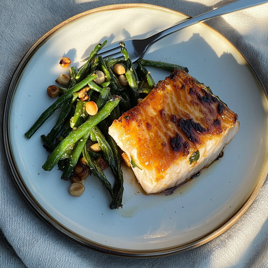Recipe preparation for Miso-Glazed Cod with Sesame Greens