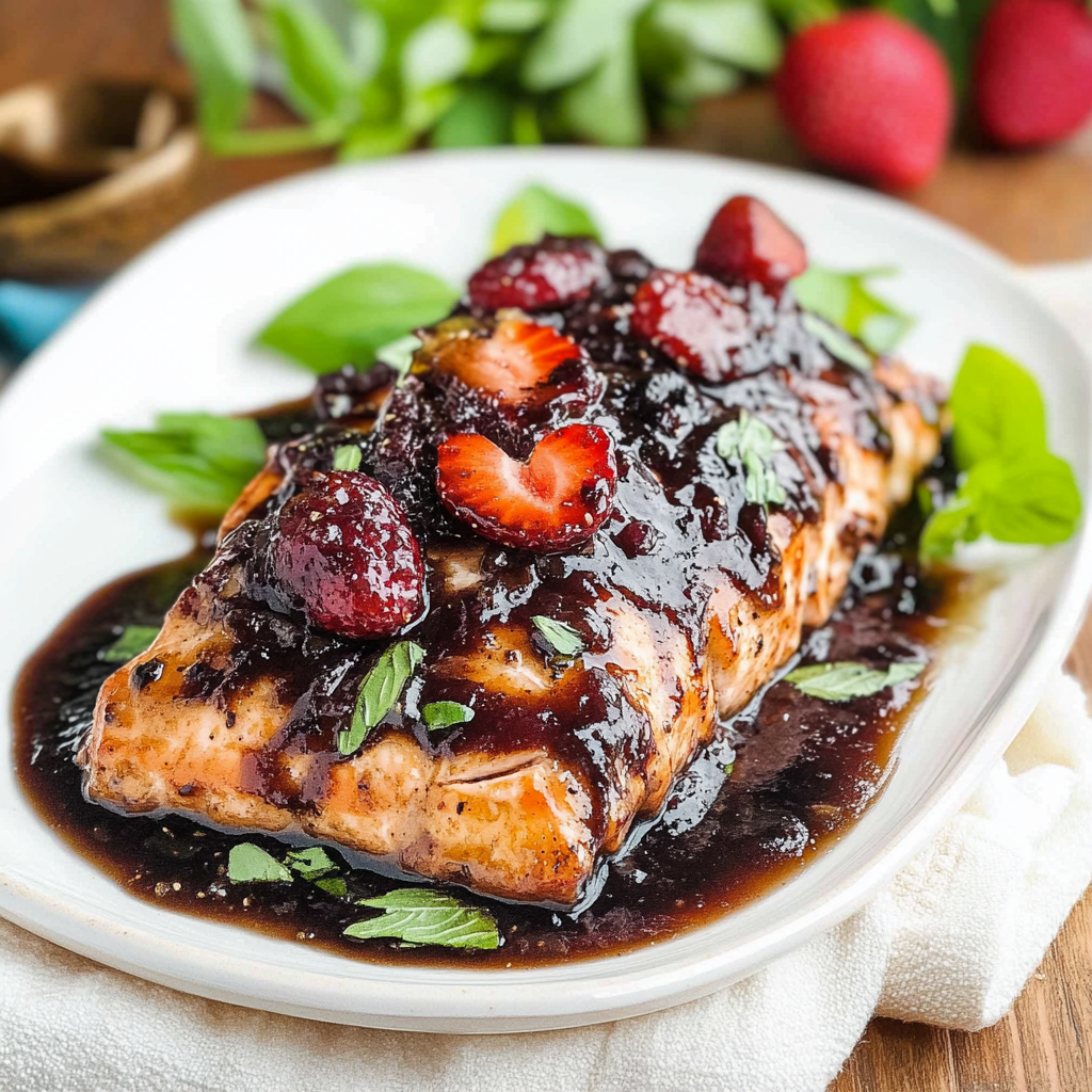 Recipe preparation for Strawberry Balsamic Glazed Salmon