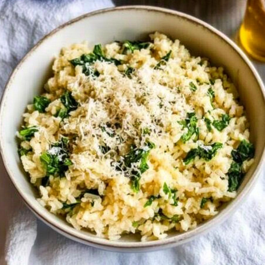 Recipe preparation for Parmesan Spinach Rice