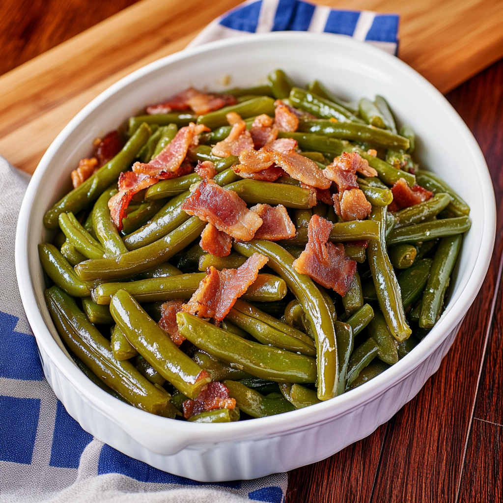 Recipe preparation for Southern Green Beans with Bacon