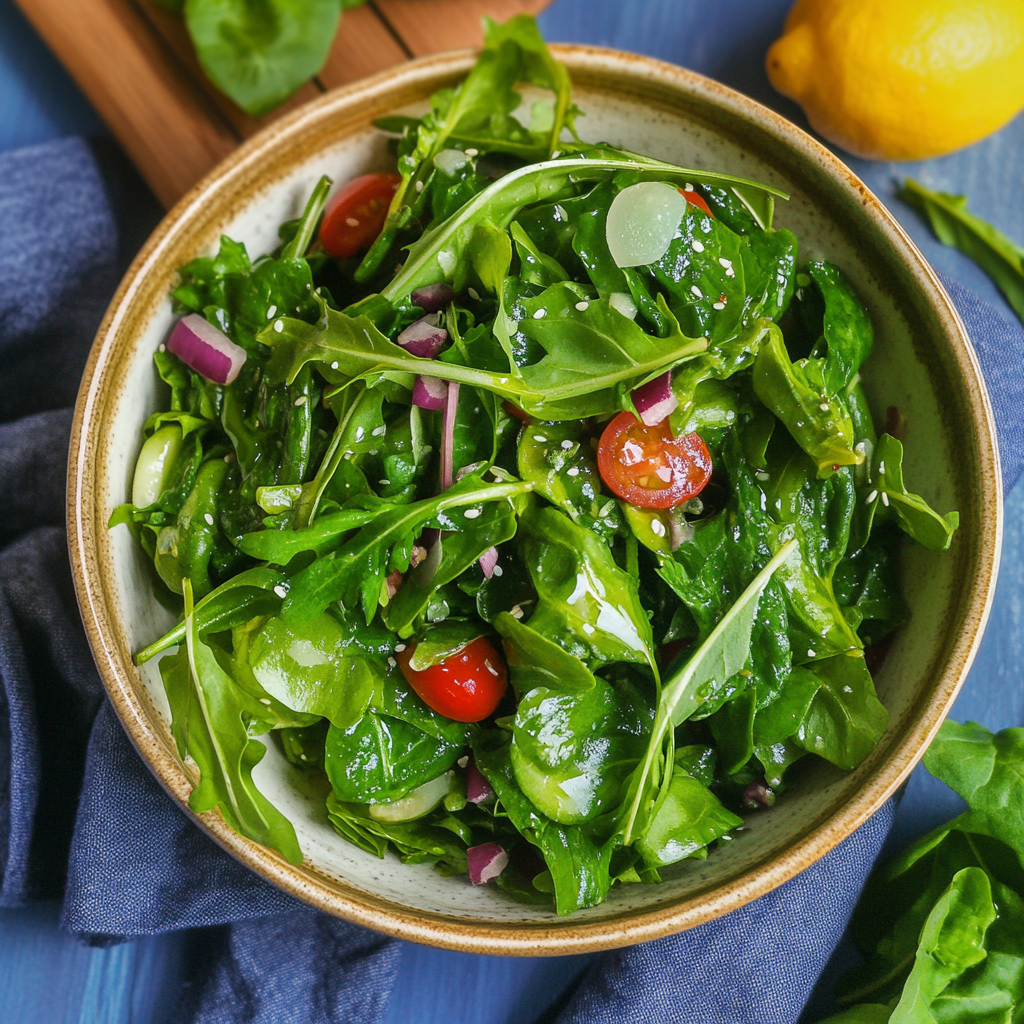 Recipe preparation for Spring Green Salad with Lemon Vinaigrette