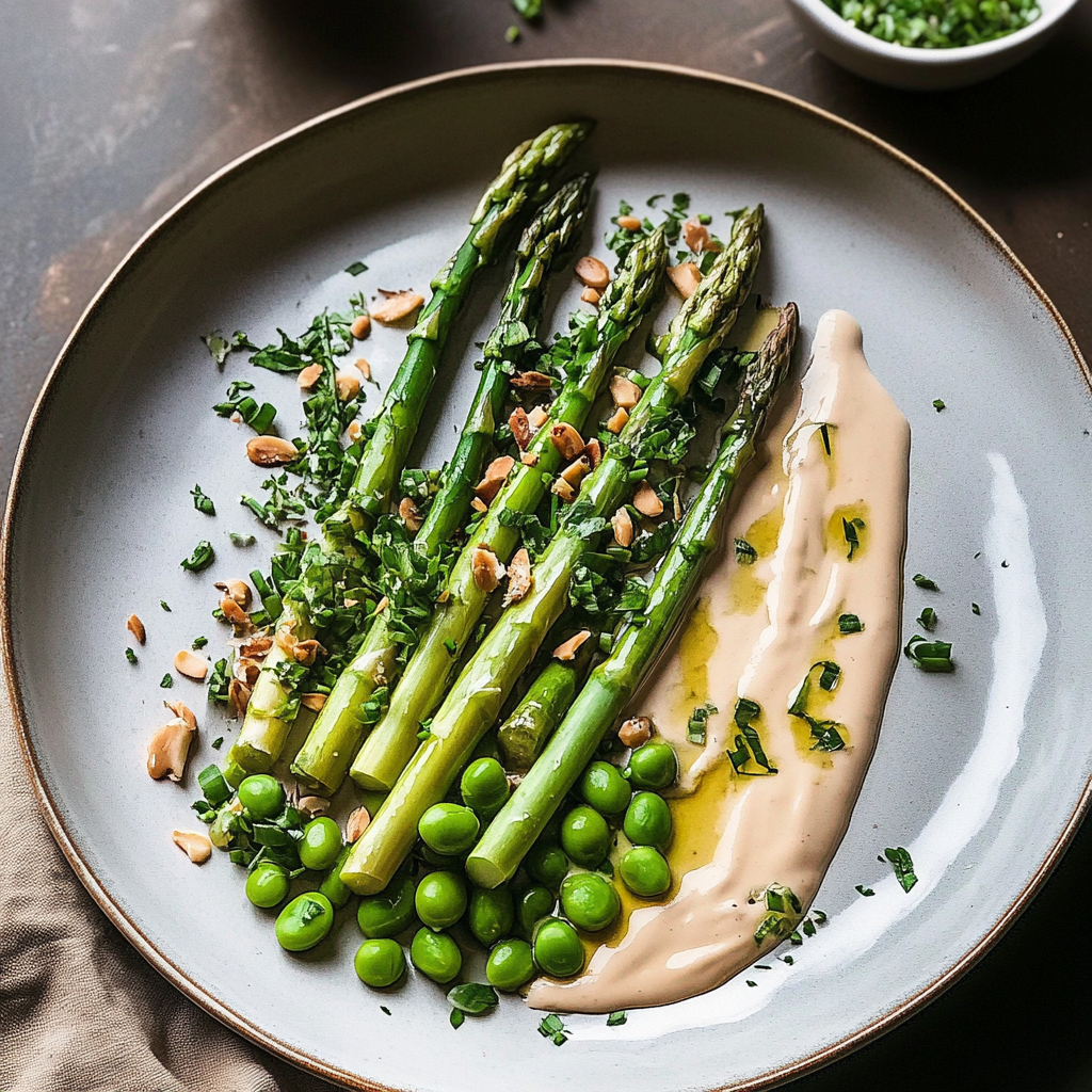 Recipe preparation for Asparagus & Fava Beans With Tonnato