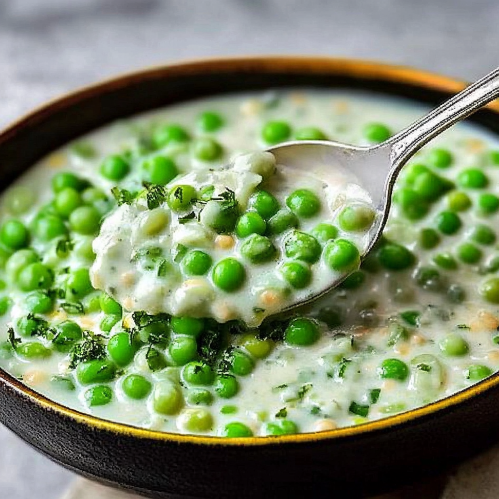 Recipe preparation for Creamed Peas With Scallions & Little Gem Chiffonade