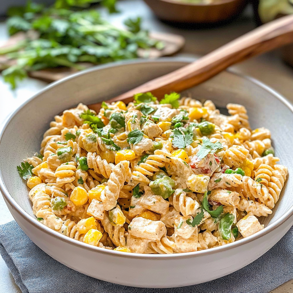 Recipe preparation for High-Protein Elote Pasta Salad