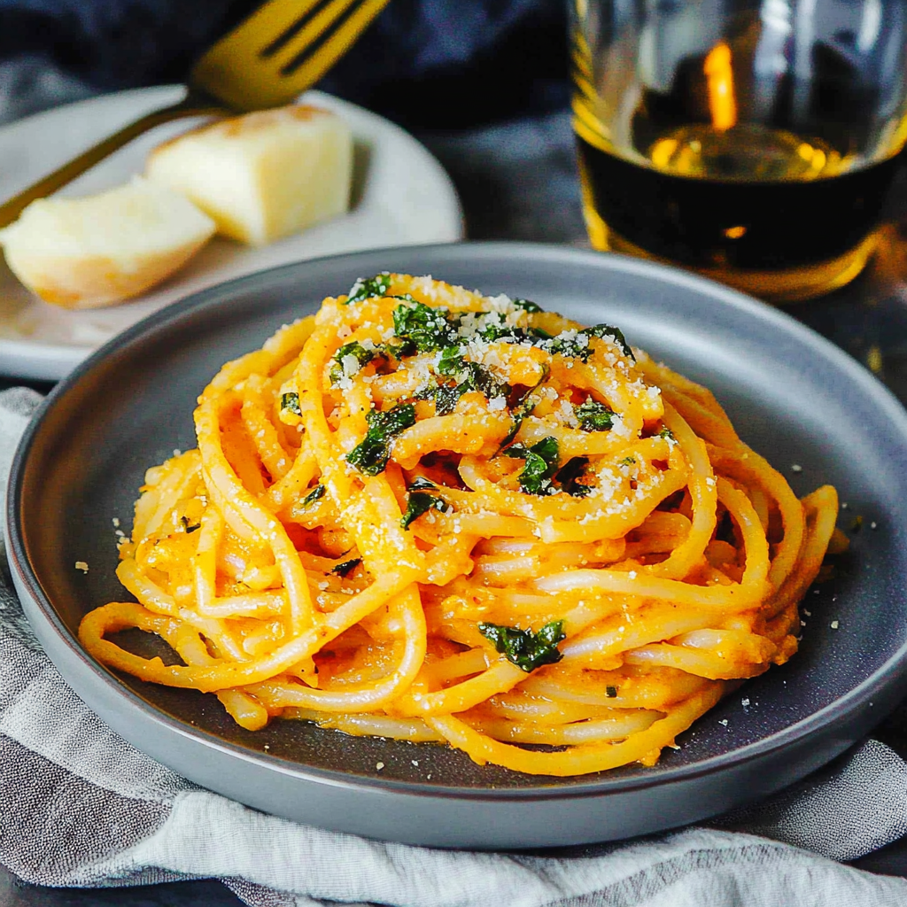 Recipe preparation for Creamy Pumpkin Pasta