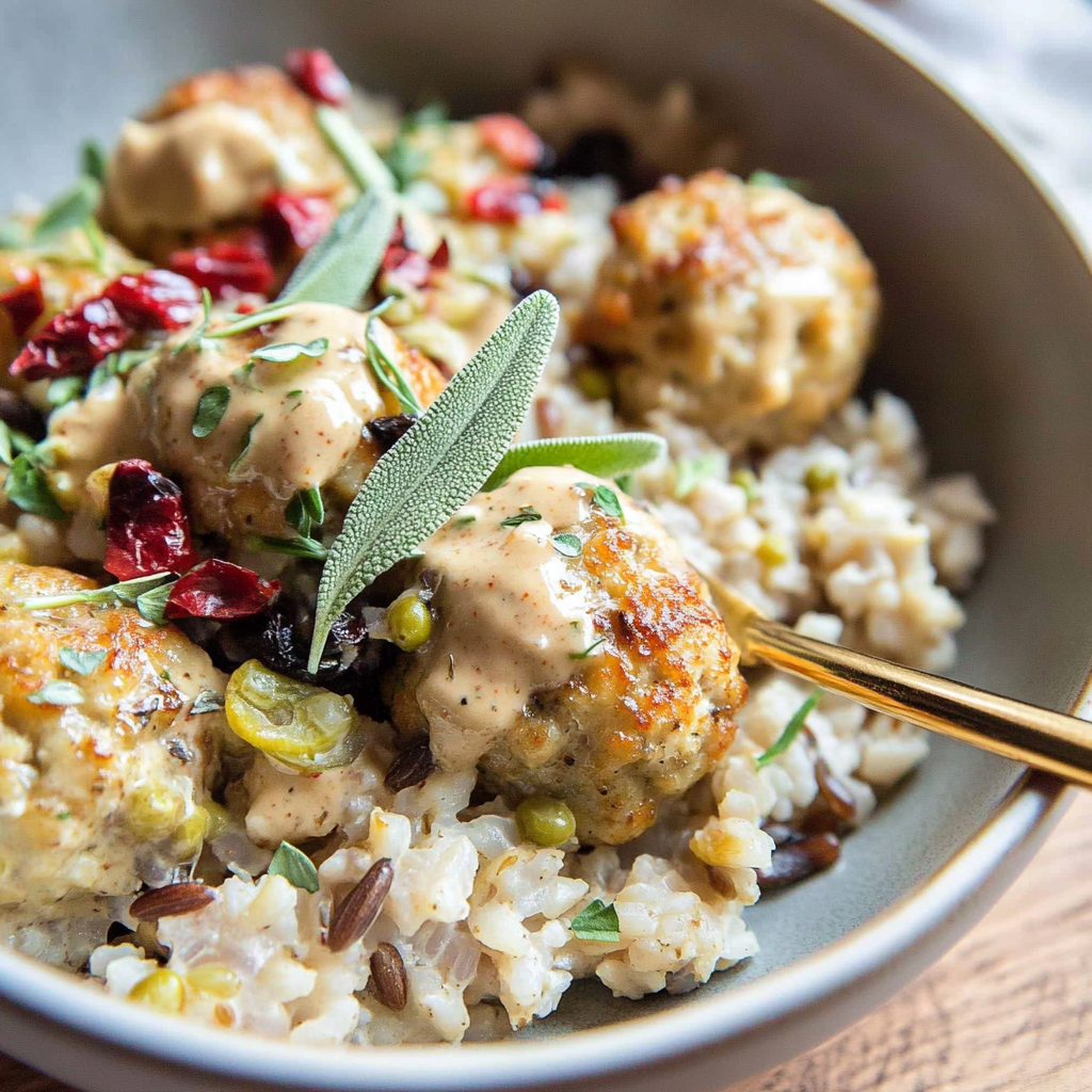 Recipe preparation for Sage Chicken Meatballs Wild Rice Bowls