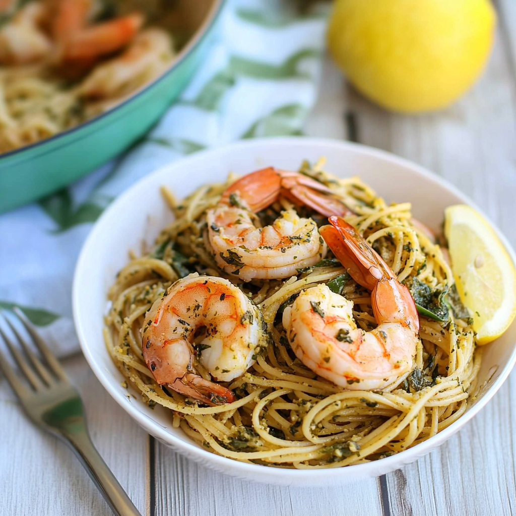 Recipe preparation for Zesty Lemon Basil Shrimp Spaghetti