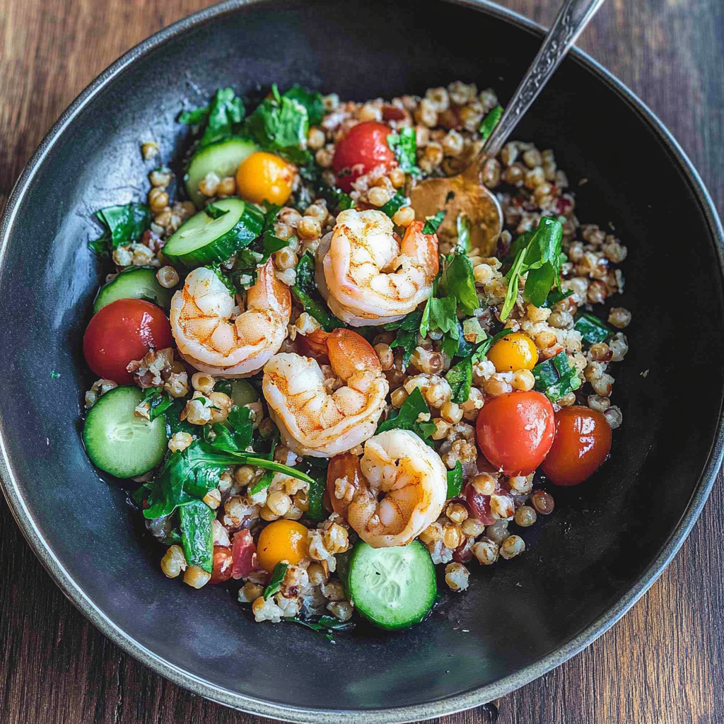 Recipe preparation for Shrimp and Farro Salad