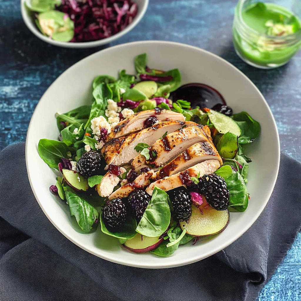 Recipe preparation for Blackberry Basil Grilled Chicken Salad