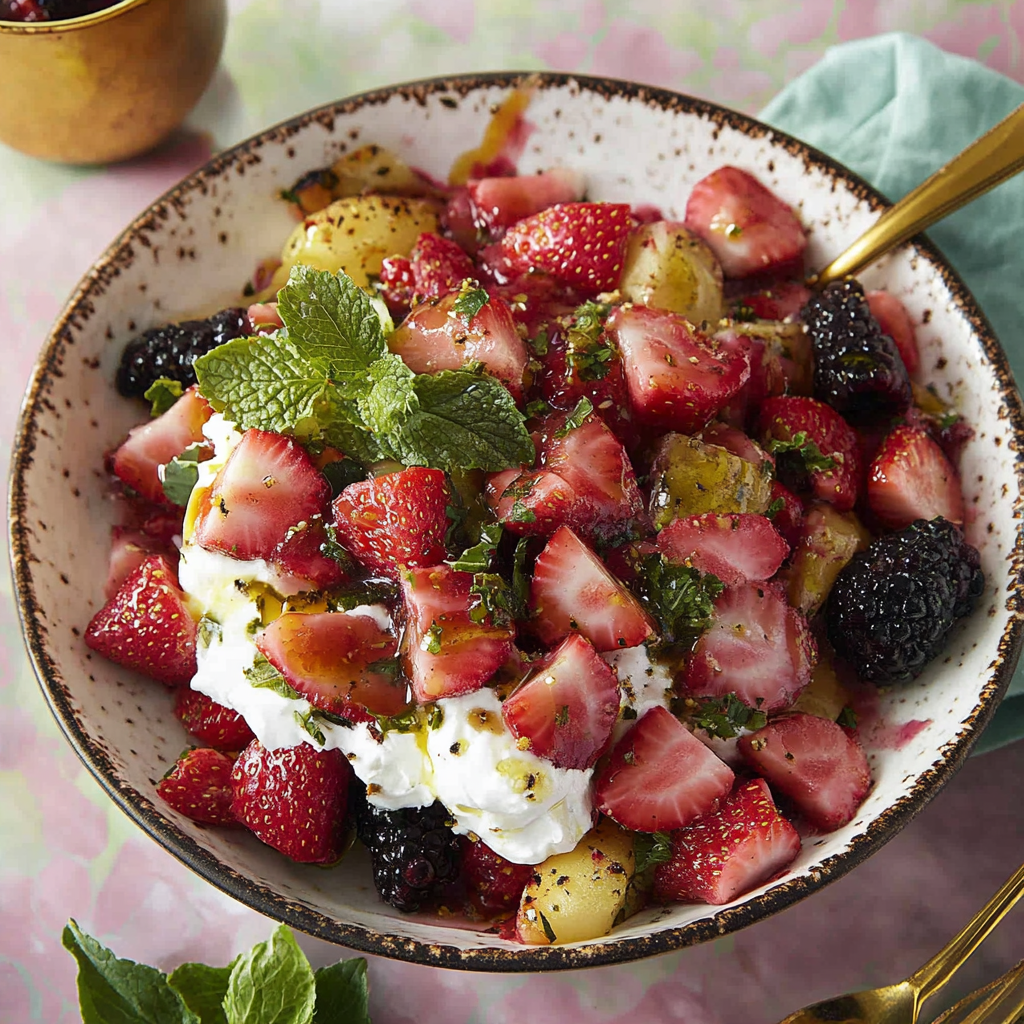 Recipe preparation for Pickled Rhubarb & Strawberry Salad
