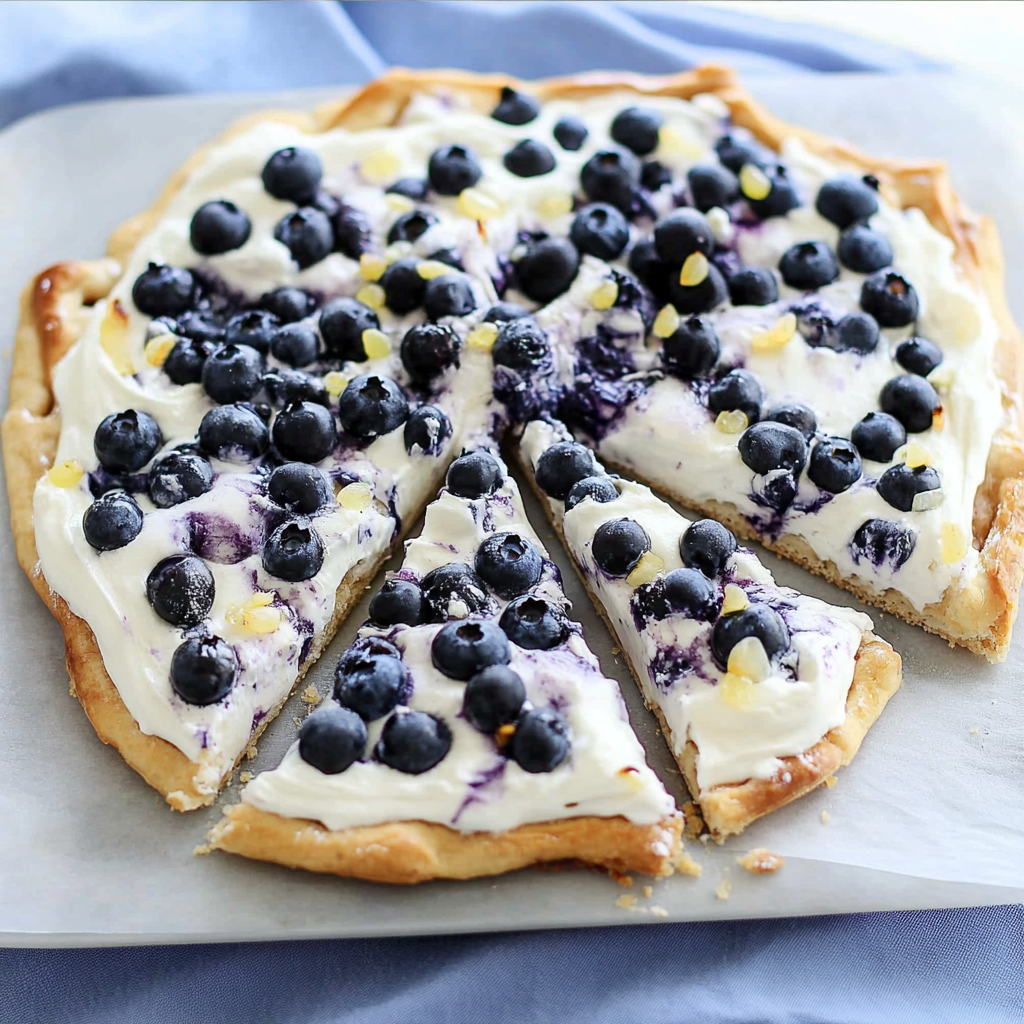 Recipe preparation for Blueberry Cheesecake Dessert Pizza