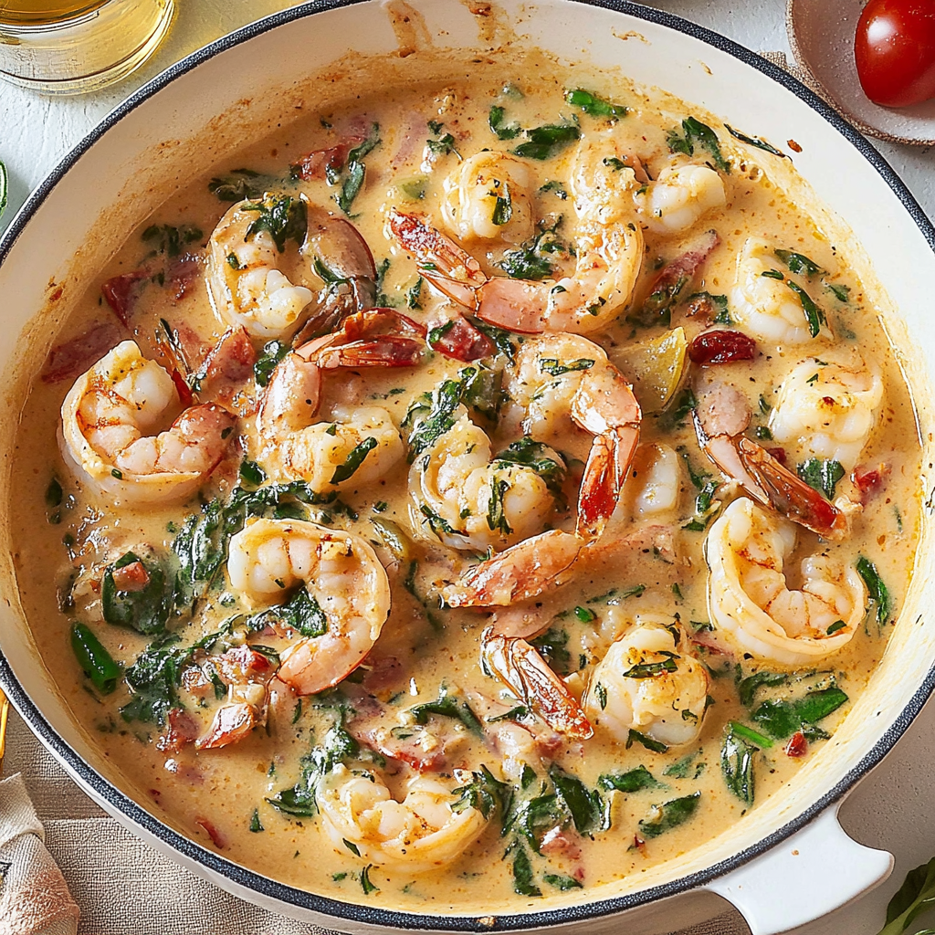 Recipe preparation for Creamy Garlic Butter Tuscan Shrimp