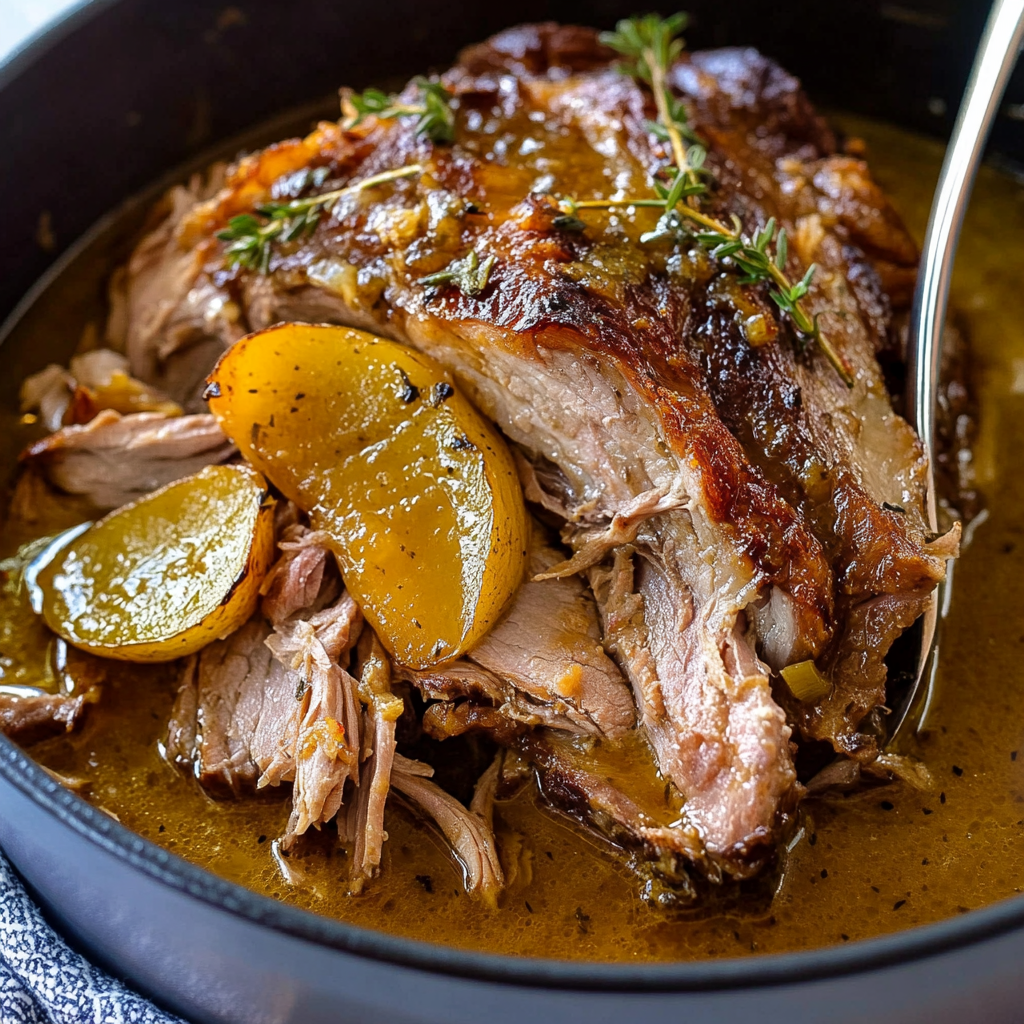 Recipe preparation for Braised Pork Shoulder with Apple Cider Glaze