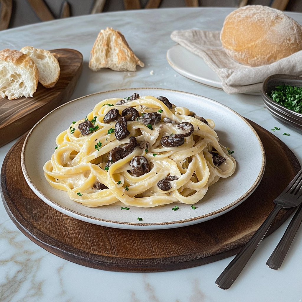 Recipe preparation for Morel Mushroom Pasta