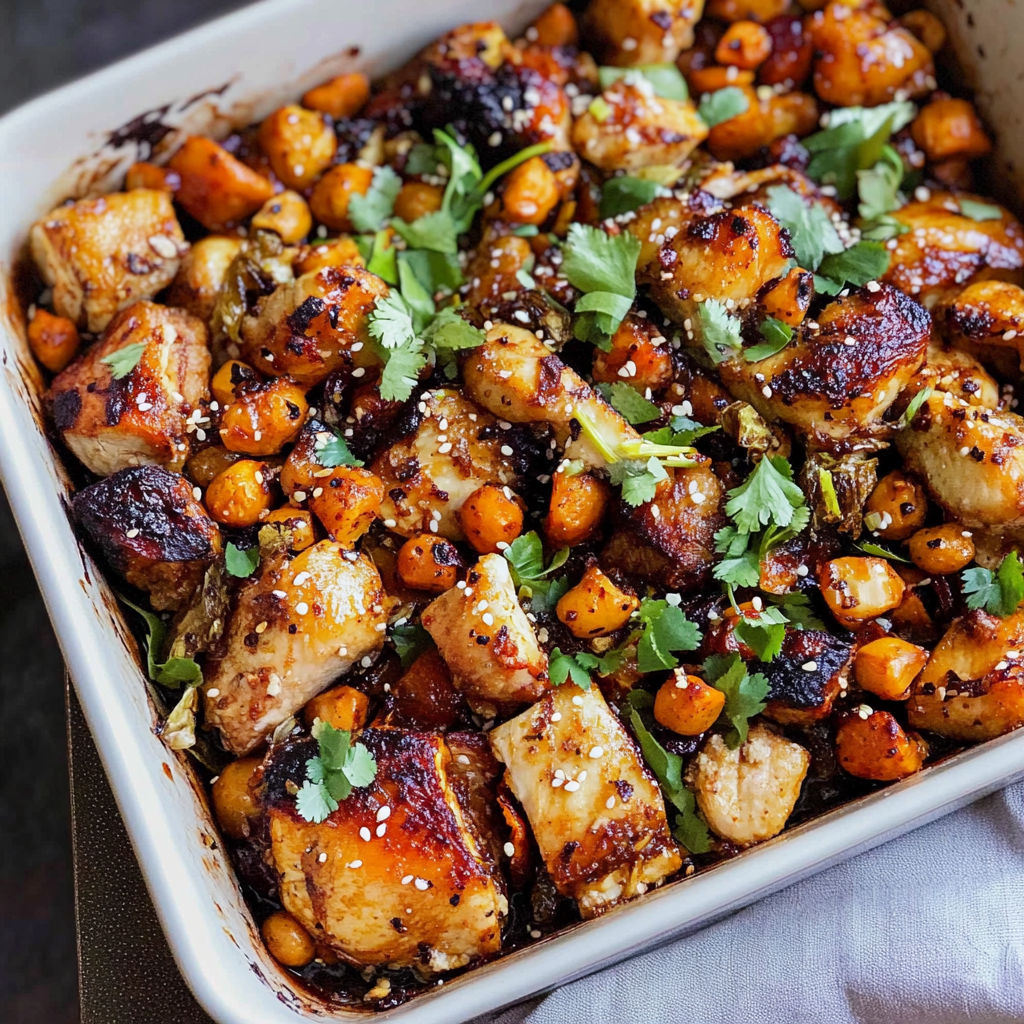 Recipe preparation for Gochujang Roast Chicken with pring Greens