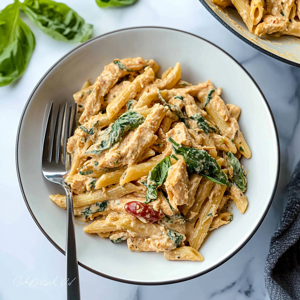 Recipe preparation for Creamy Tuscan Chicken Pasta