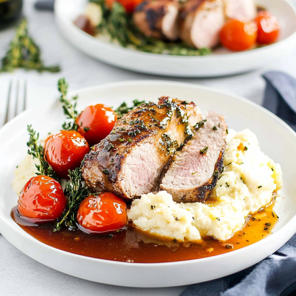 Recipe preparation for Herb-Crusted Pork Tenderloin With Creamy Polenta