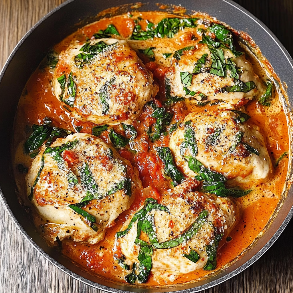 Recipe preparation for Creamy Tomato Basil Chicken