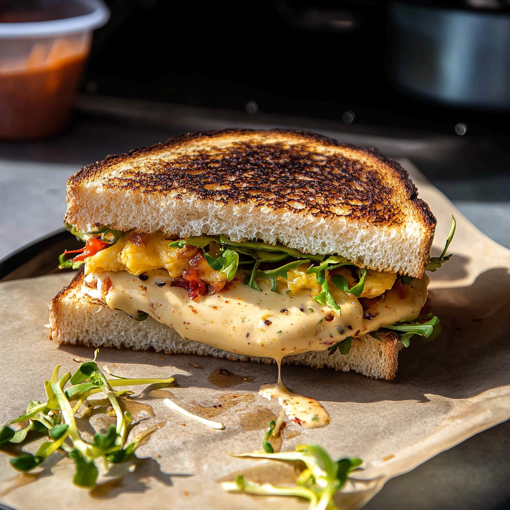 Recipe preparation for Havarti Avocado Sandwich with Spicy Mayo