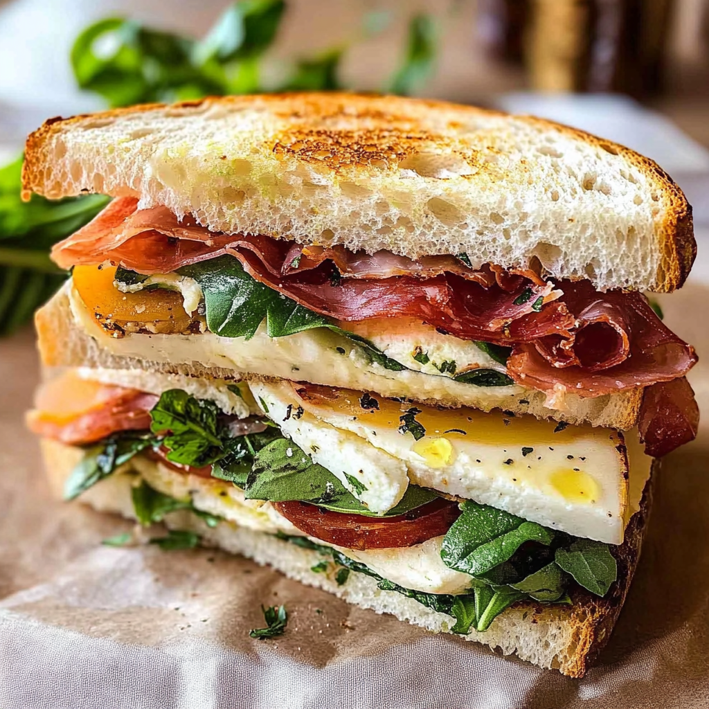 Recipe preparation for Picnic Style Brie and Prosciutto Sandwich