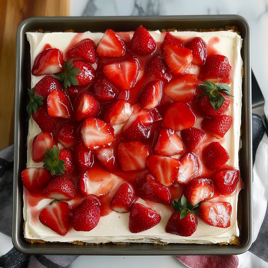 Recipe preparation for Strawberry Shortcake Sheet Cake
