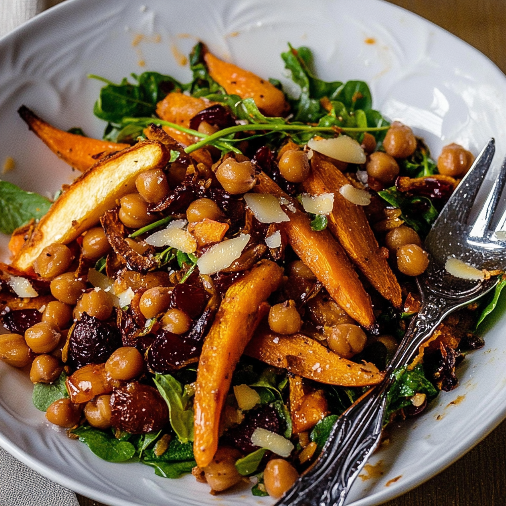 Recipe preparation for Roasted Carrot and Chickpea Salad