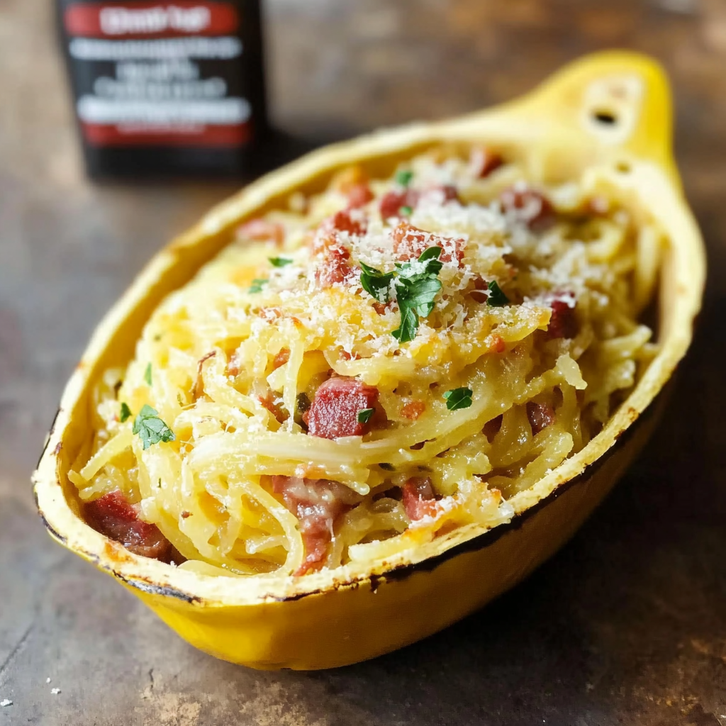 Recipe preparation for Spaghetti Squash Carbonara