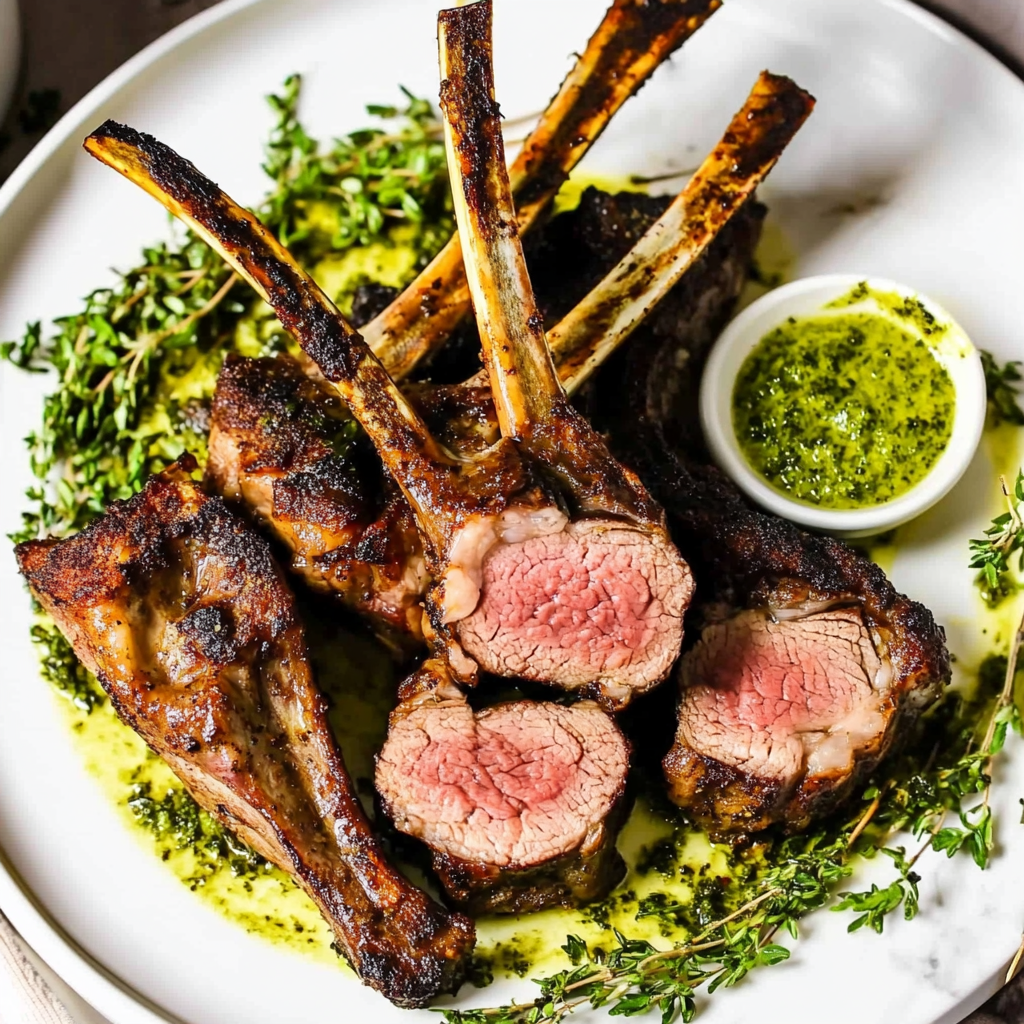 Recipe preparation for Grilled Rack of Lamb with Demi-Glace Butter