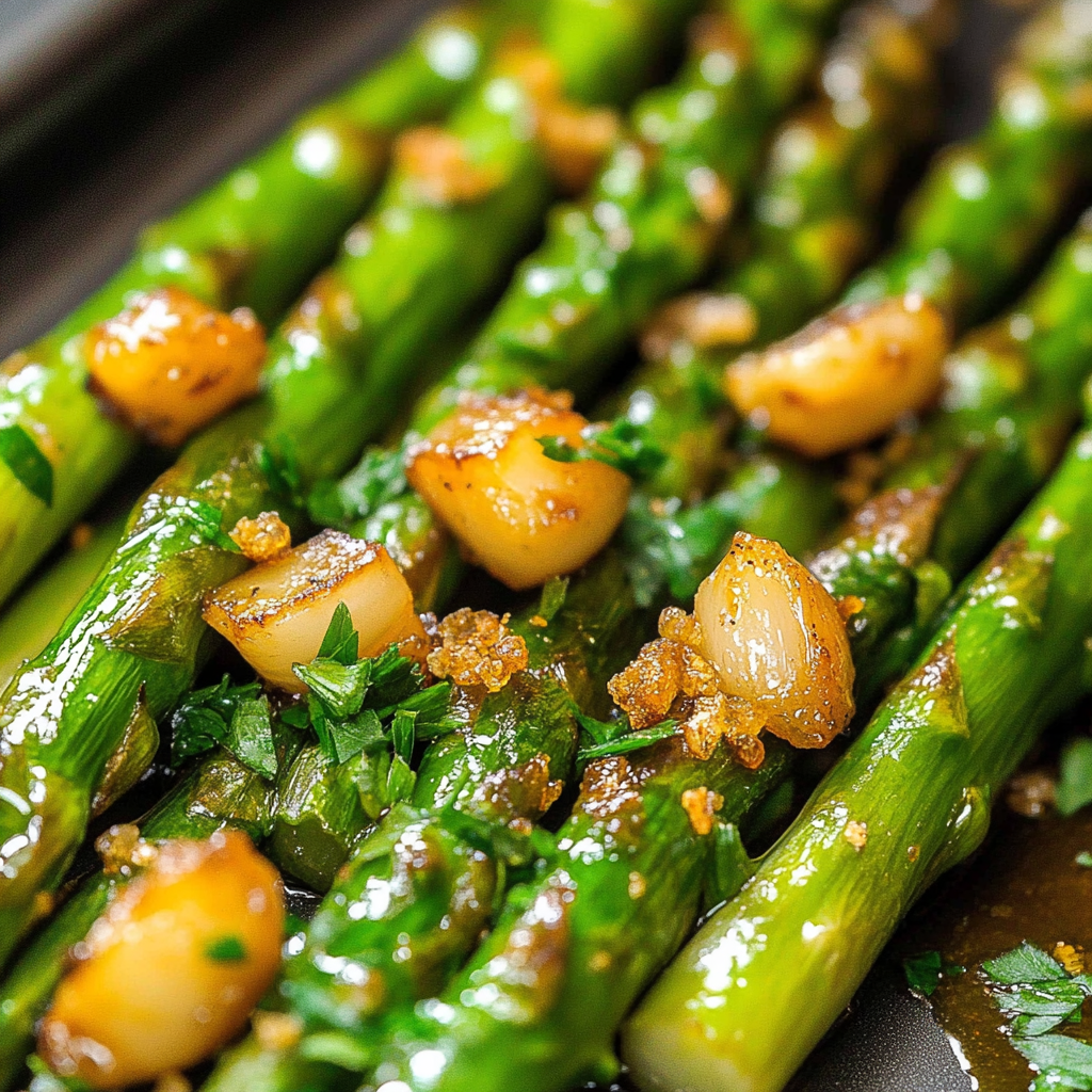 Recipe preparation for Pan-Seared Asparagus With Crispy Garlic