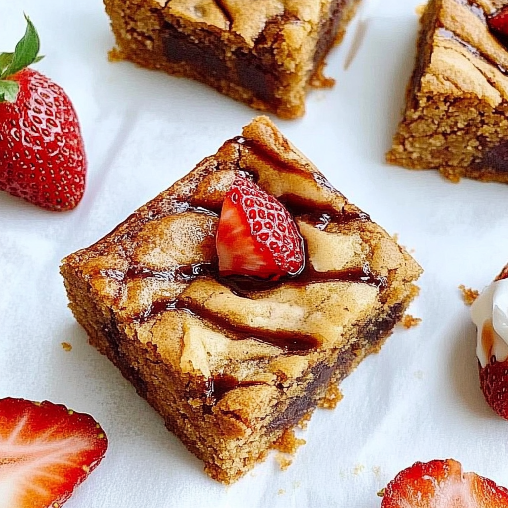 Recipe preparation for Blondies with Strawberry Balsamic Swirl