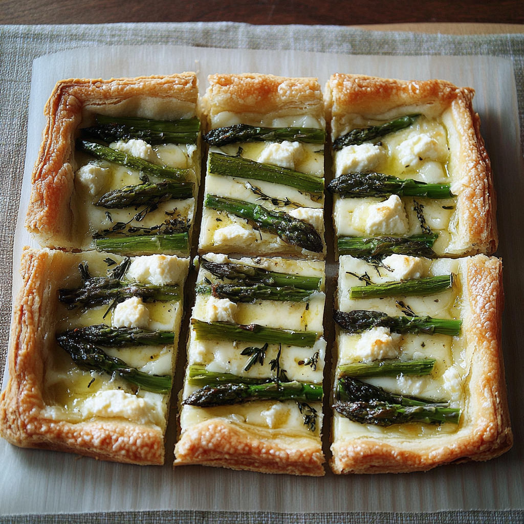 Recipe preparation for Asparagus, Goat Cheese and Tarragon Tart