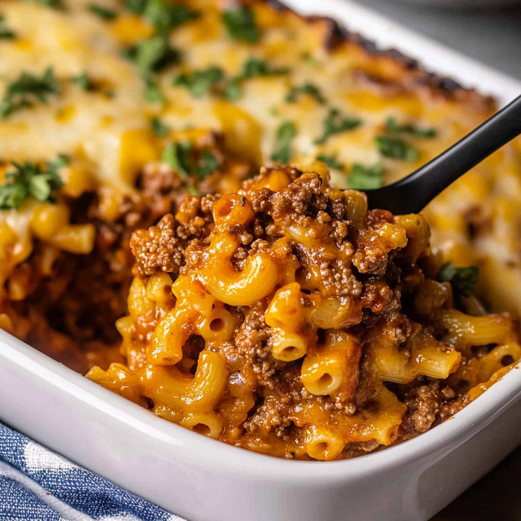 Recipe preparation for No Boil Baked Cheeseburger Pasta