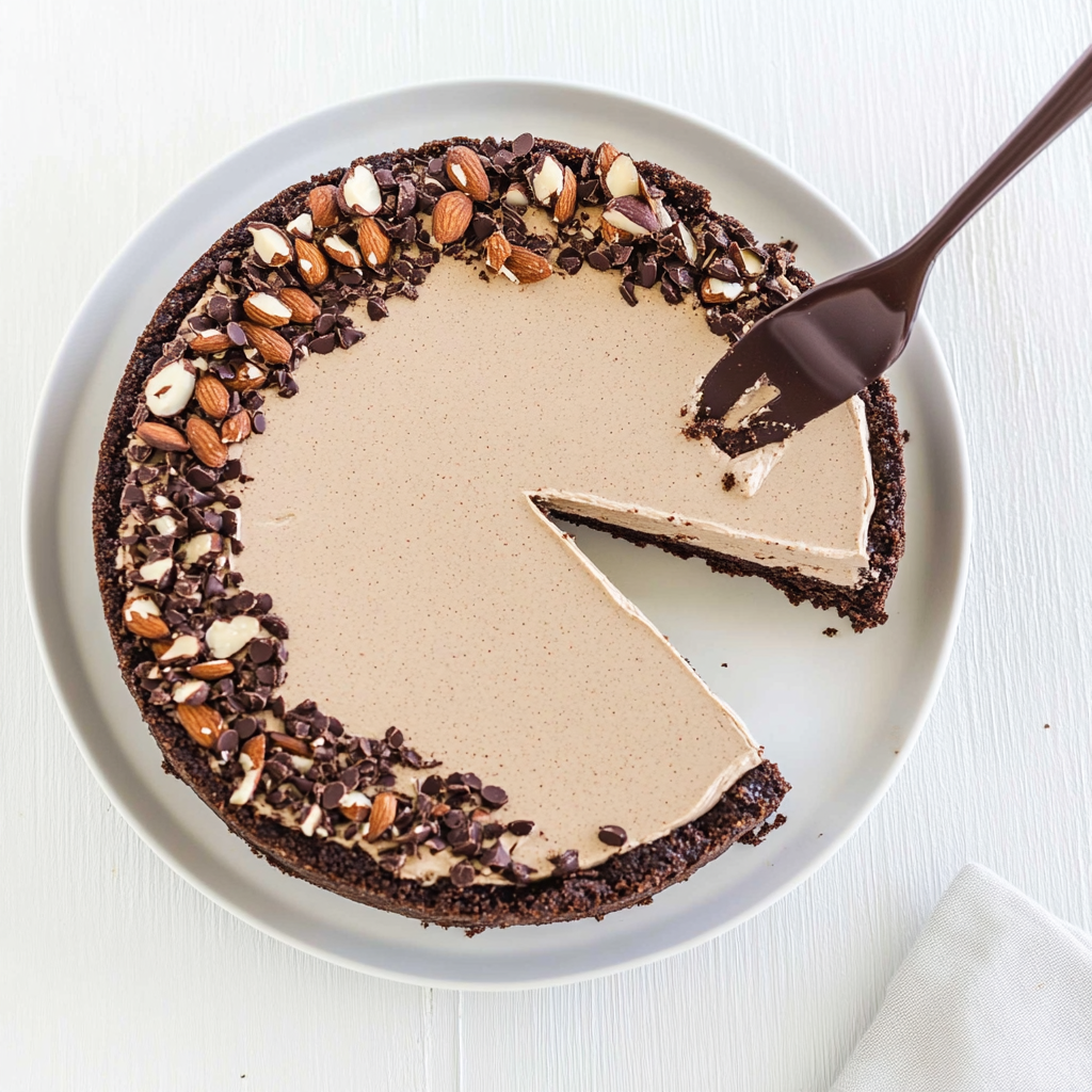 Recipe preparation for No Bake Vegan Almond Chocolate Cheesecake